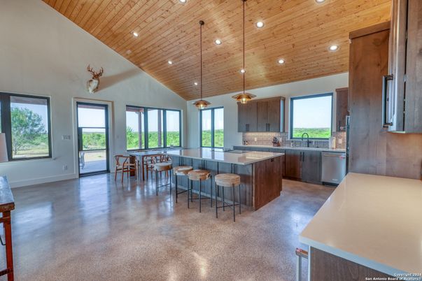 Interior, Kitchen, Pendant Lights, Recessed Lighting, Stainless Steel Appliances, Wooden Ceilings