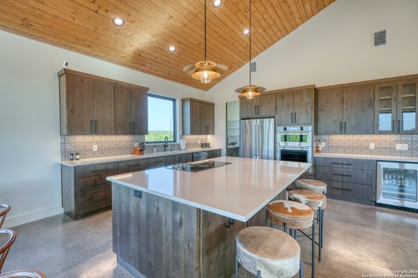 Interior, Kitchen, Pendant Lights, Recessed Lighting, Stainless Steel Appliances, Wooden Ceilings