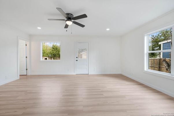 Empty room, Interior, Recessed Lighting, Wood Texture Flooring