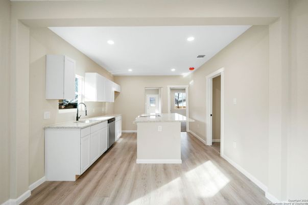 Interior, Kitchen, Recessed Lighting, Wood Texture Flooring