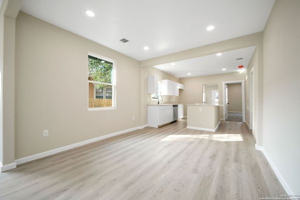 Interior, Kitchen, Recessed Lighting, Wood Texture Flooring