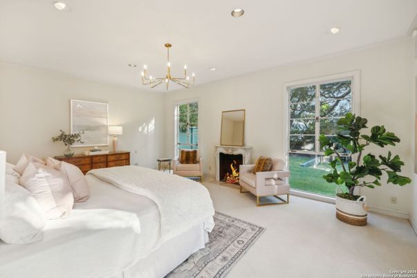 Bedroom, Fireplace, Interior, Pendant Lights, Recessed Lighting