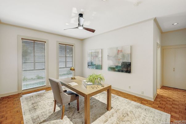 Home Office, Interior, Recessed Lighting, Wood Texture Flooring