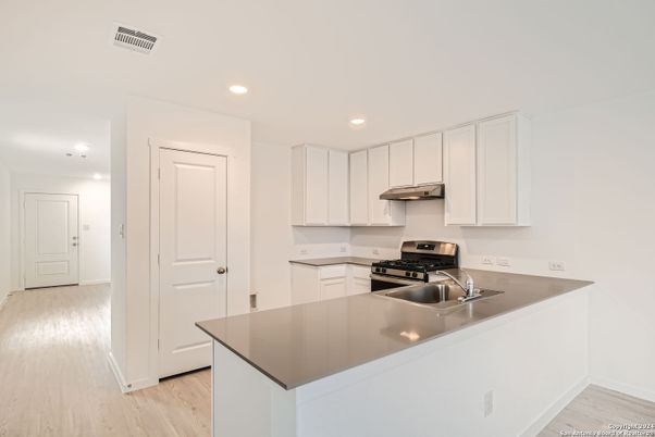 Interior, Kitchen, Recessed Lighting, Wood Texture Flooring
