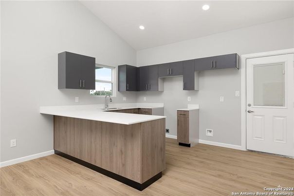 Interior, Kitchen, Recessed Lighting, Wood Texture Flooring