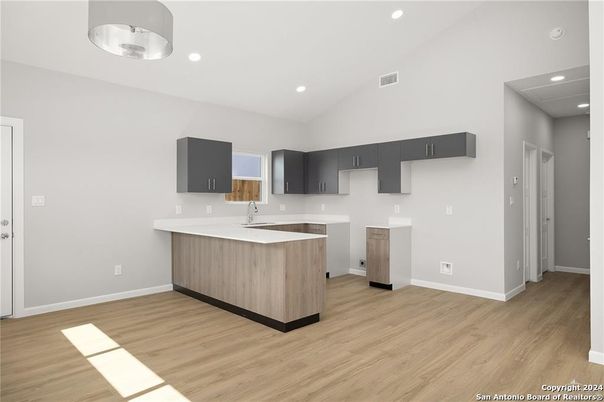 Interior, Kitchen, Recessed Lighting, Wood Texture Flooring