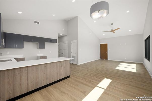 Interior, Kitchen, Recessed Lighting, Wood Texture Flooring