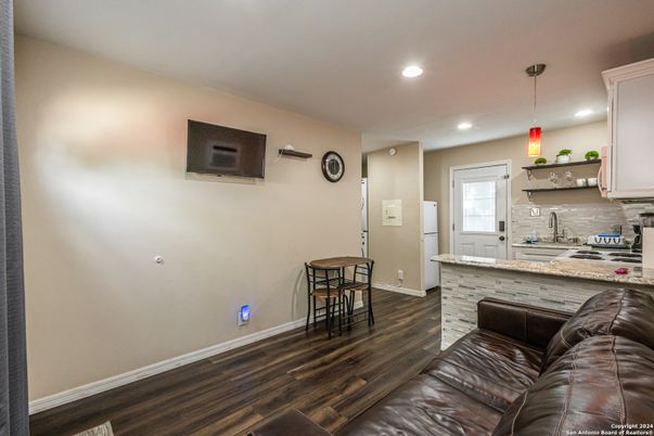 Interior, Kitchen, Pendant Lights, Recessed Lighting, Wood Texture Flooring