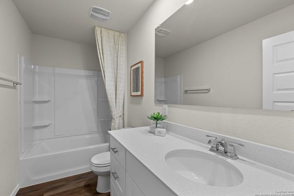 Bathroom, Interior, Recessed Lighting, Wood Texture Flooring