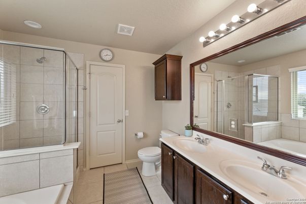 Bathroom, Dual Sink Vanities, Glass Shower, Interior, Recessed Lighting