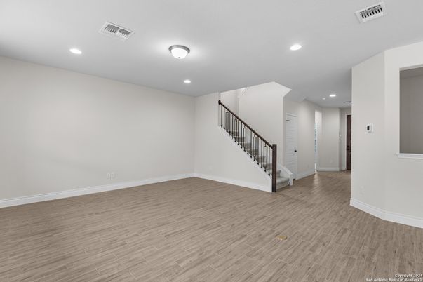 Empty room, Interior, Recessed Lighting, Wood Texture Flooring
