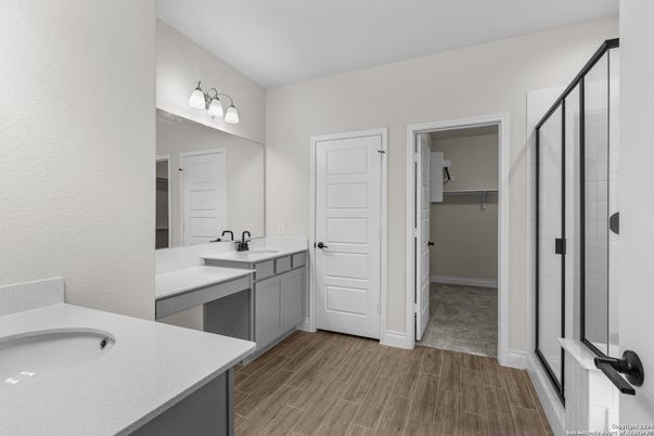 Bathroom, Dual Sink Vanities, Interior, Wood Texture Flooring