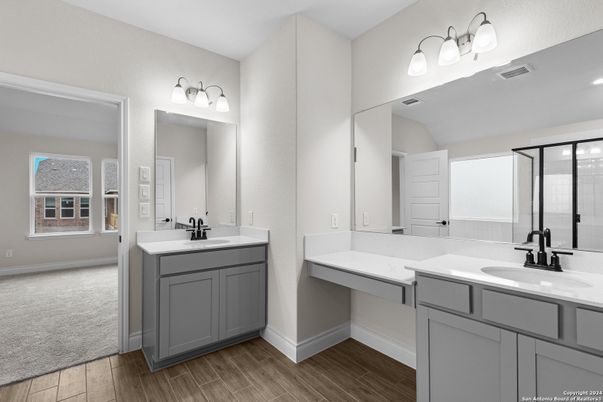 Bathroom, Dual Sink Vanities, Interior, Wood Texture Flooring