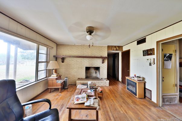 Interior, Living room, Stone Walls, Wood Texture Flooring