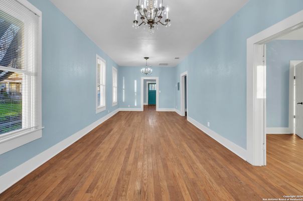 Chandelier, Empty room, Interior, Wood Texture Flooring