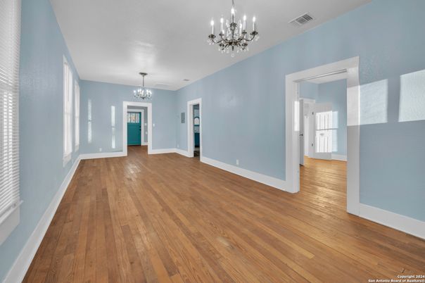 Chandelier, Empty room, Interior, Wood Texture Flooring