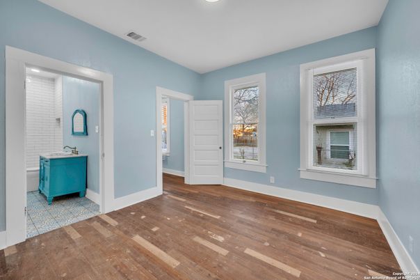 Bathroom, Empty room, Interior, Recessed Lighting, Wood Texture Flooring