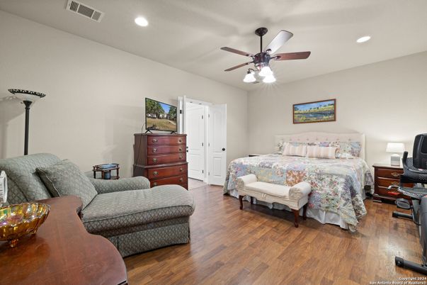 Bedroom, Interior, Recessed Lighting, Wood Texture Flooring