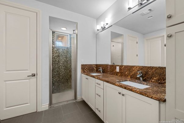 Bathroom, Dual Sink Vanities, Glass Shower, Interior, Recessed Lighting