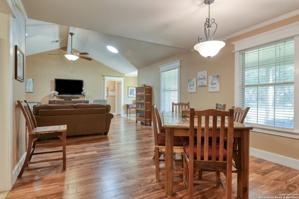 Dining room, Interior, Living room, Pendant Lights, Wood Texture Flooring