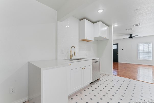 Interior, Kitchen, Recessed Lighting, Wood Texture Flooring
