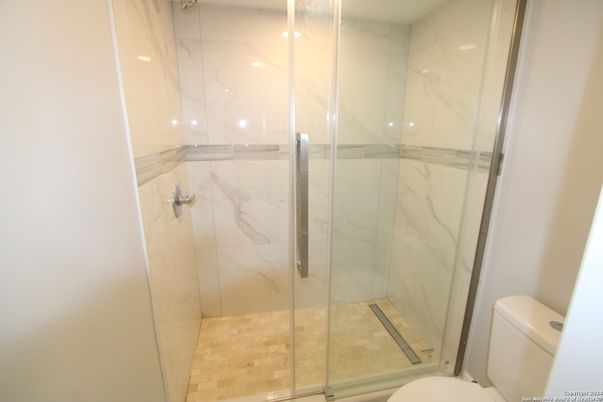 Bathroom, Glass Shower, Interior, Marble Walls, Recessed Lighting
