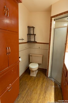 Bathroom, Glass Shower, Interior, Wood Texture Flooring