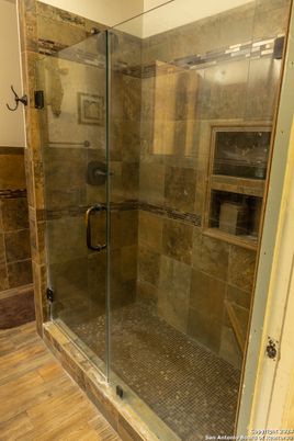 Bathroom, Glass Shower, Interior, Wood Texture Flooring