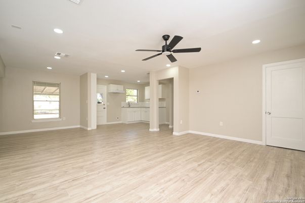 Empty room, Interior, Recessed Lighting, Wood Texture Flooring