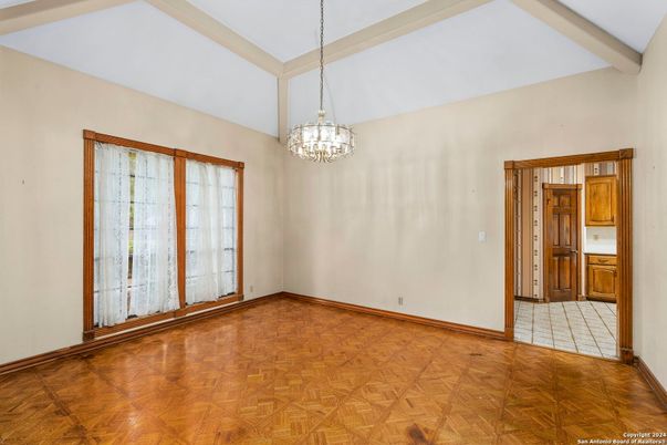 Chandelier, Empty room, Interior, Pendant Lights, Wood Texture Flooring
