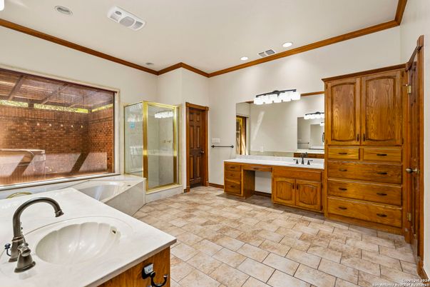 Bathroom, Dual Sink Vanities, Glass Shower, Interior, Recessed Lighting