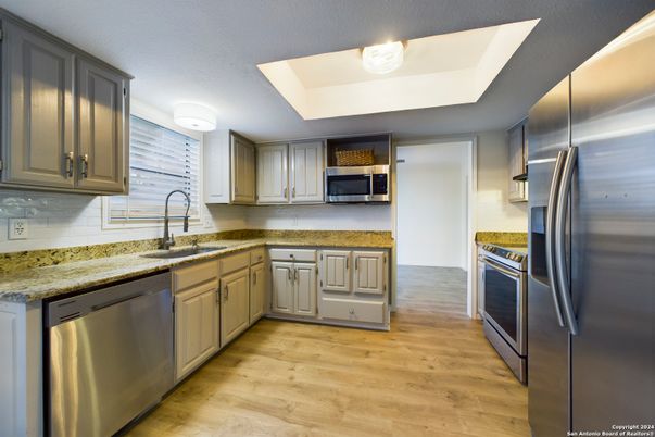 Interior, Kitchen, Stainless Steel Appliances, Wood Texture Flooring