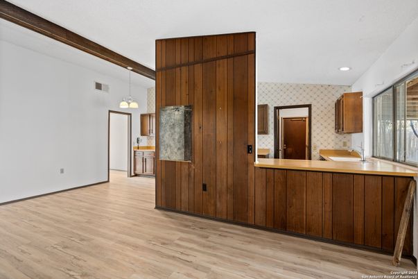 Interior, Kitchen, Pendant Lights, Recessed Lighting, Wood Texture Flooring
