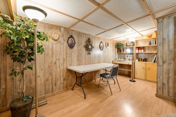 Home Office, Interior, Wood Texture Flooring, Wooden Walls