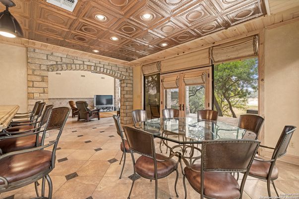 Dining room, Interior, Recessed Lighting, Stone Walls
