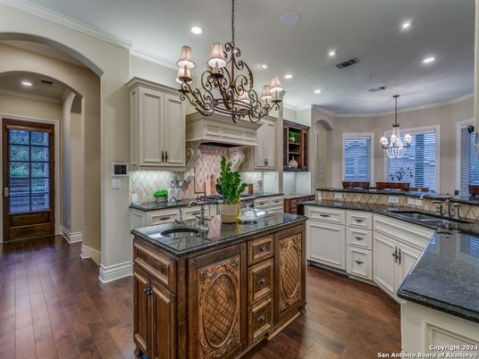 Chandelier, Interior, Kitchen, Recessed Lighting, Wood Texture Flooring