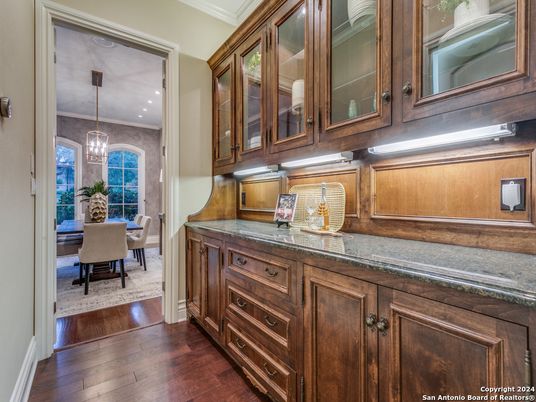 Dining room, Interior, Pendant Lights, Recessed Lighting, Wood Texture Flooring