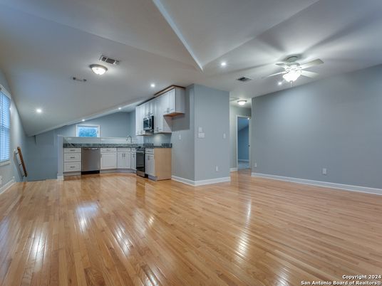 Interior, Kitchen, Recessed Lighting, Wood Texture Flooring