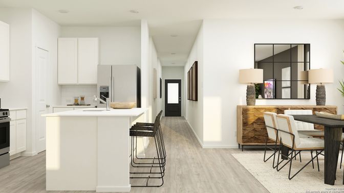 Interior, Kitchen, Recessed Lighting, Wood Texture Flooring