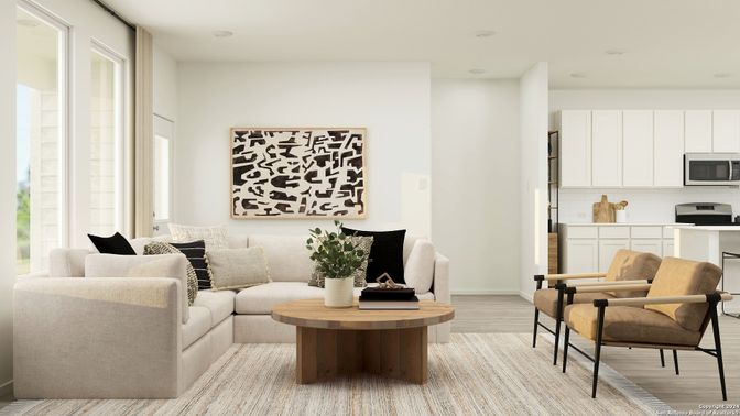 Interior, Kitchen, Living room, Recessed Lighting, Stainless Steel Appliances, Wood Texture Flooring