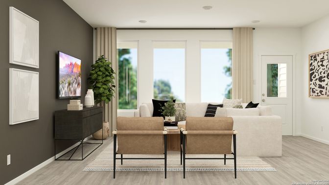 Interior, Living room, Recessed Lighting, Wood Texture Flooring