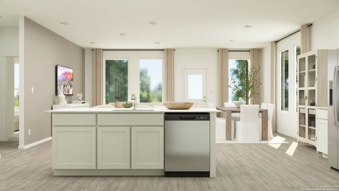 Interior, Kitchen, Recessed Lighting, Wood Texture Flooring