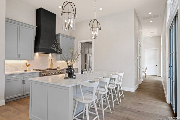 Interior, Kitchen, Pendant Lights, Recessed Lighting, Wood Texture Flooring