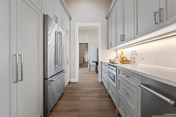 Interior, Kitchen, Stainless Steel Appliances, Wood Texture Flooring