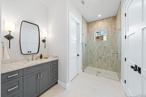 Bathroom, Dual Sink Vanities, Glass Shower, Interior, Recessed Lighting