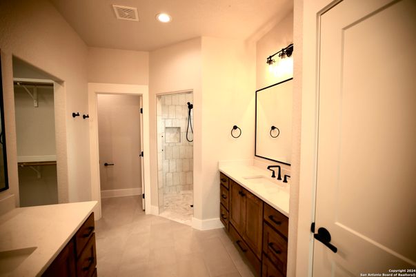 Bathroom, Dual Sink Vanities, Glass Shower, Interior, Recessed Lighting