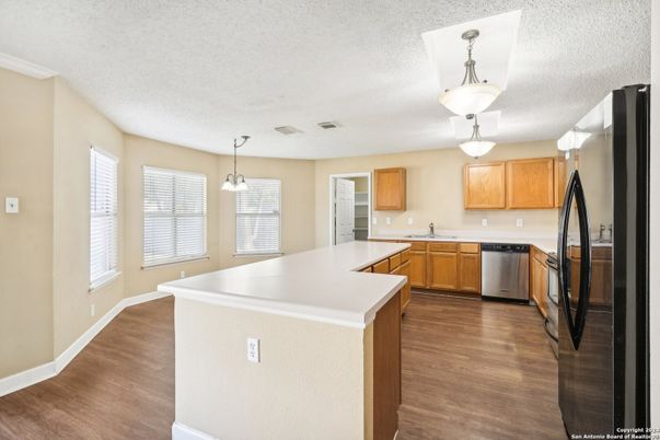 Interior, Kitchen, Pendant Lights, Wood Texture Flooring