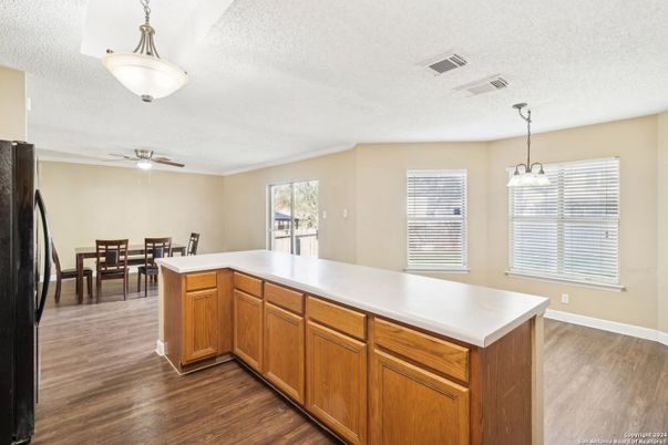 Dining room, Interior, Pendant Lights, Wood Texture Flooring