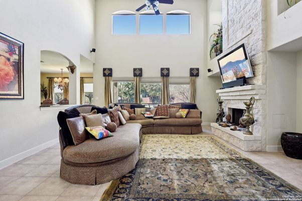 Fireplace, Interior, Living room, Pendant Lights