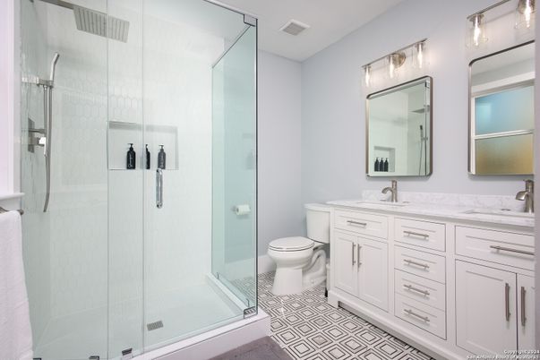 Bathroom, Dual Sink Vanities, Glass Shower, Interior